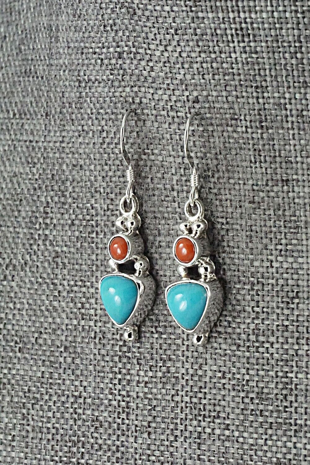 Turquoise, Coral & Sterling Silver Earrings - Annie Spencer