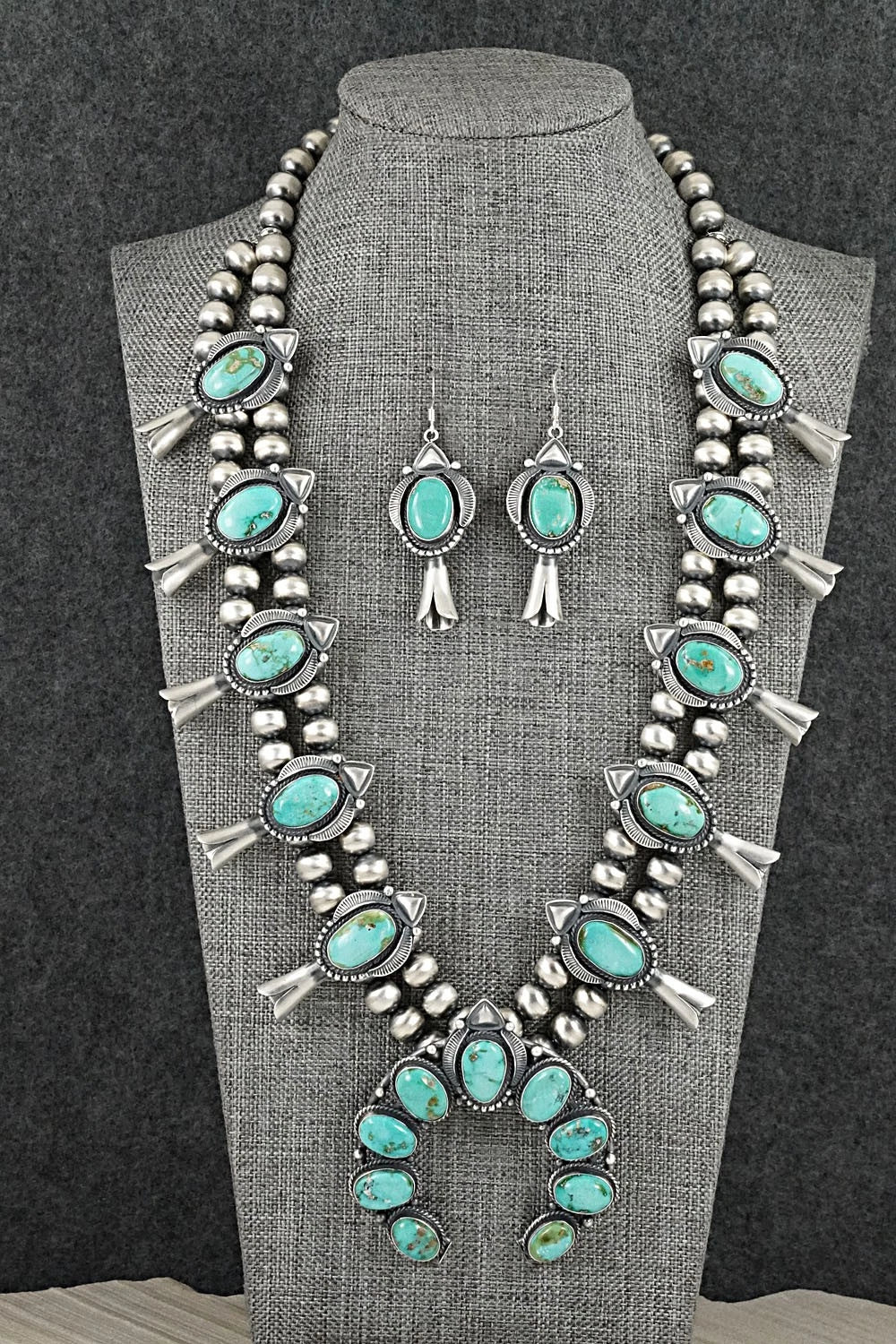 Turquoise & Sterling Silver Squash Blossom Set - Derrick Gordon