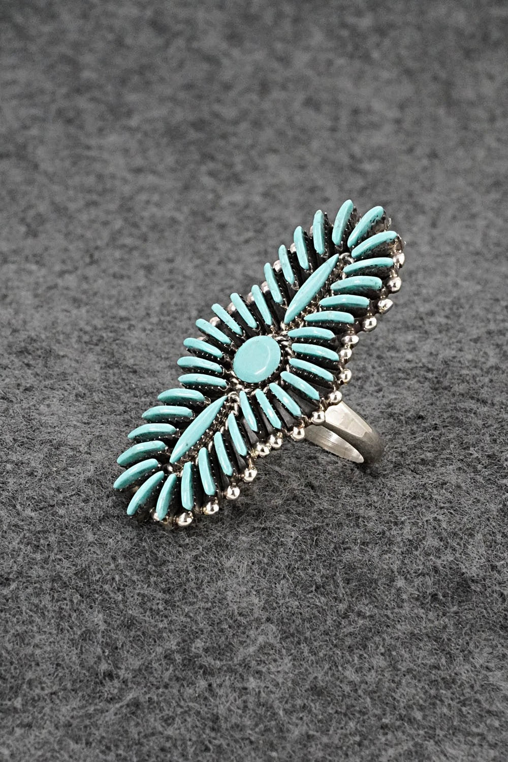 Turquoise & Sterling Silver Ring - Edmund Cooeyate - Size 7.5