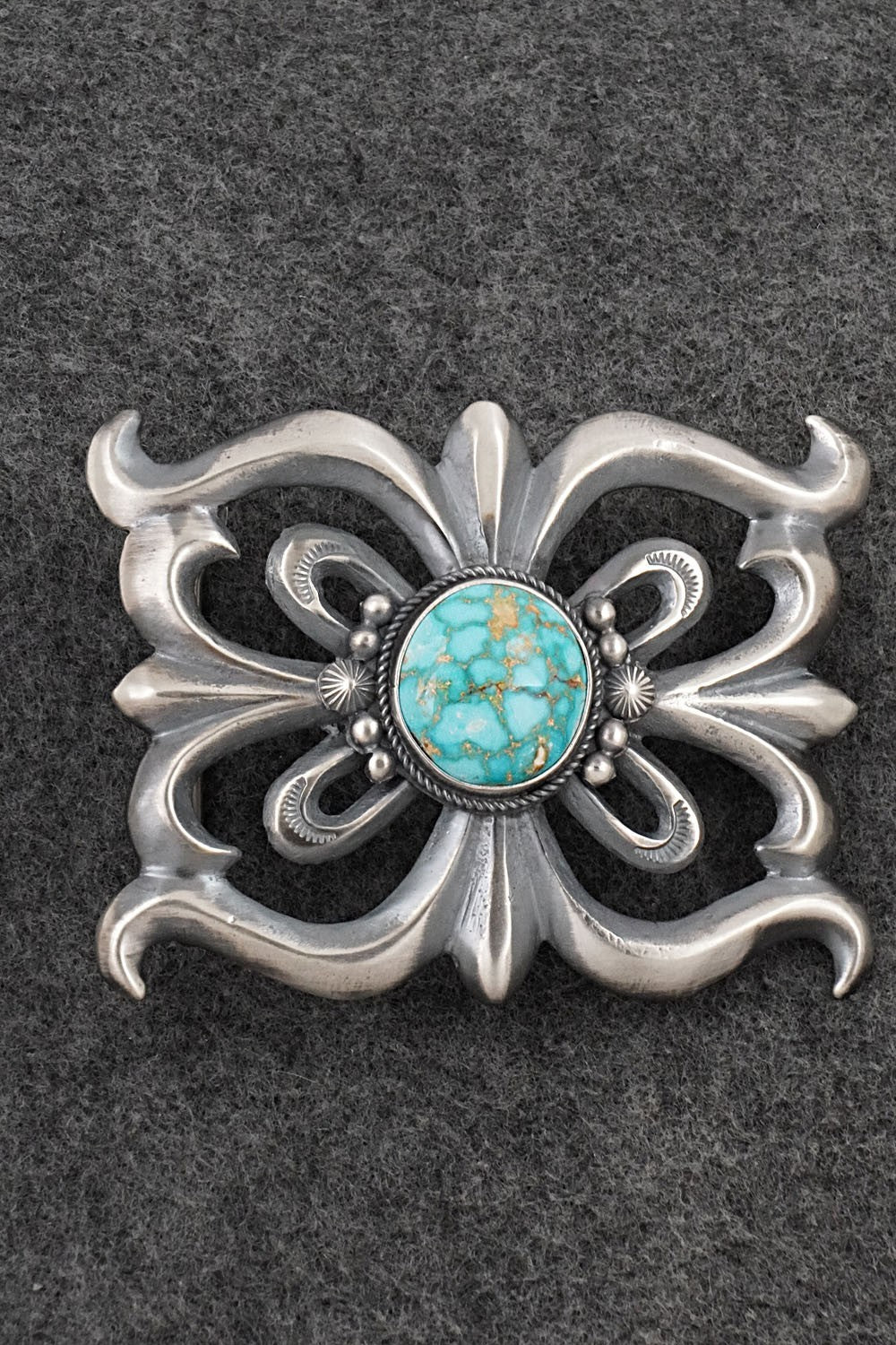 Turquoise & Sterling Silver Belt Buckle - Harrison Bitsue