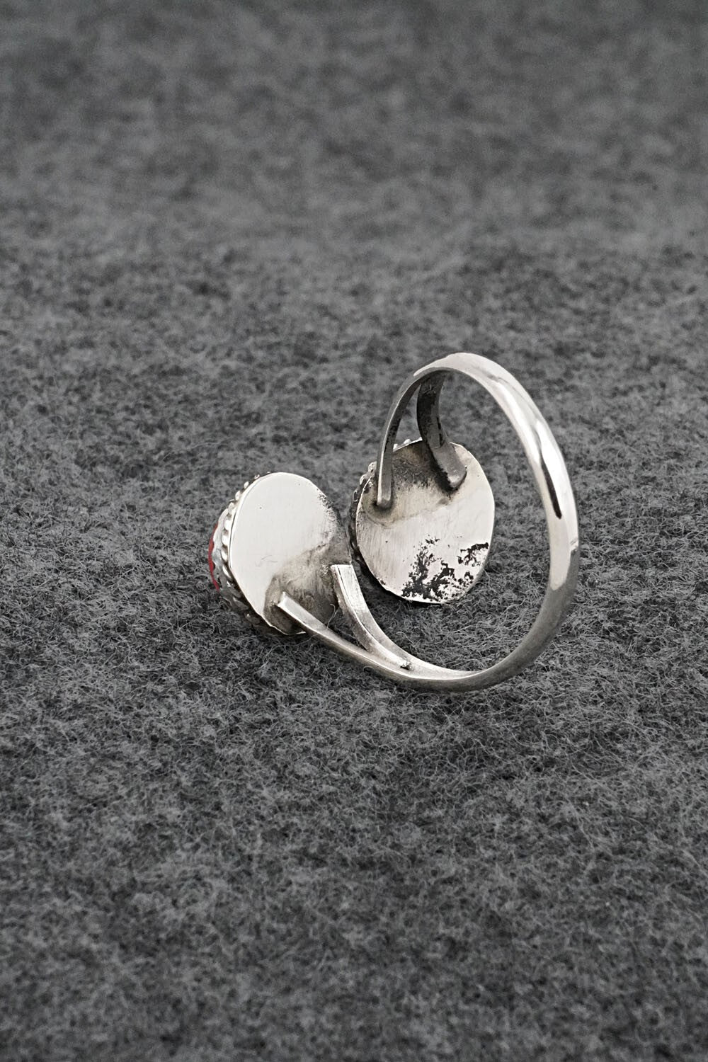 Spiny Oyster & Sterling Silver Ring - Esther White - Size 8.5 Adj.