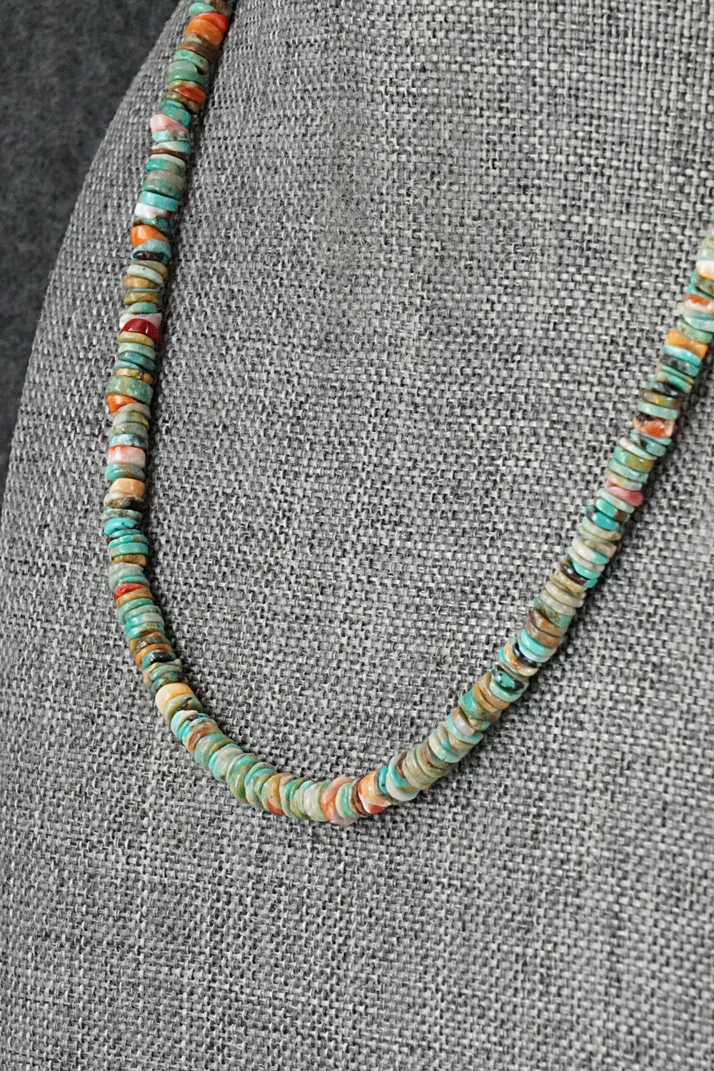 Turquoise, Spiny Oyster & Sterling Silver Necklace 17" - Doreen Jake
