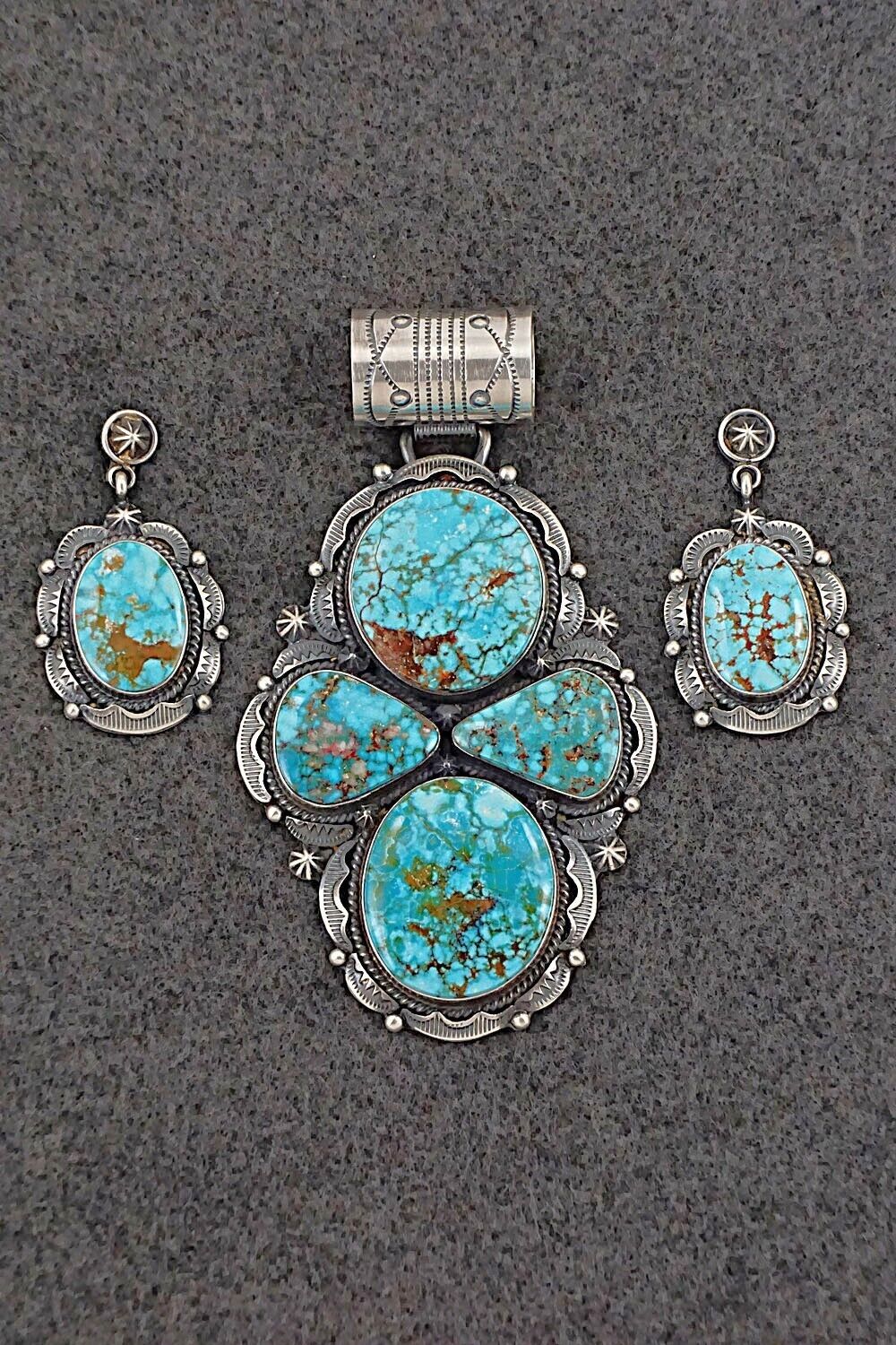 Turquoise & Sterling Silver Pendant & Earrings Set - Raymond Delgarito