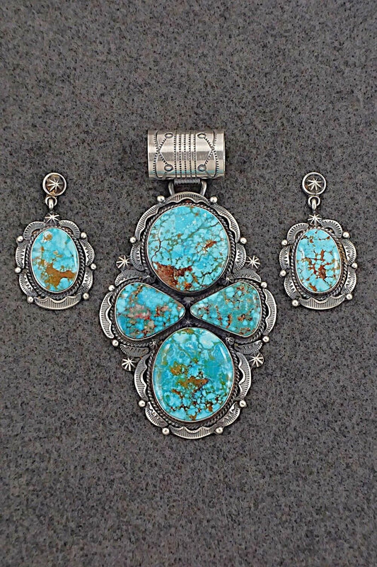 Turquoise & Sterling Silver Pendant & Earrings Set - Raymond Delgarito