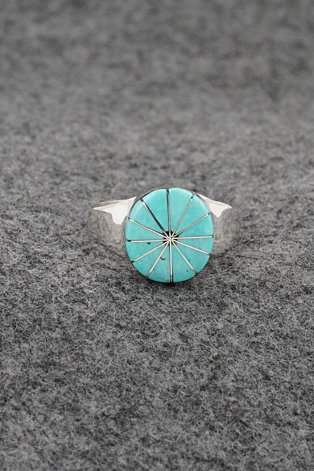 Turquoise & Sterling Silver Inlay Ring - Johnson Laweka - Size 8.5