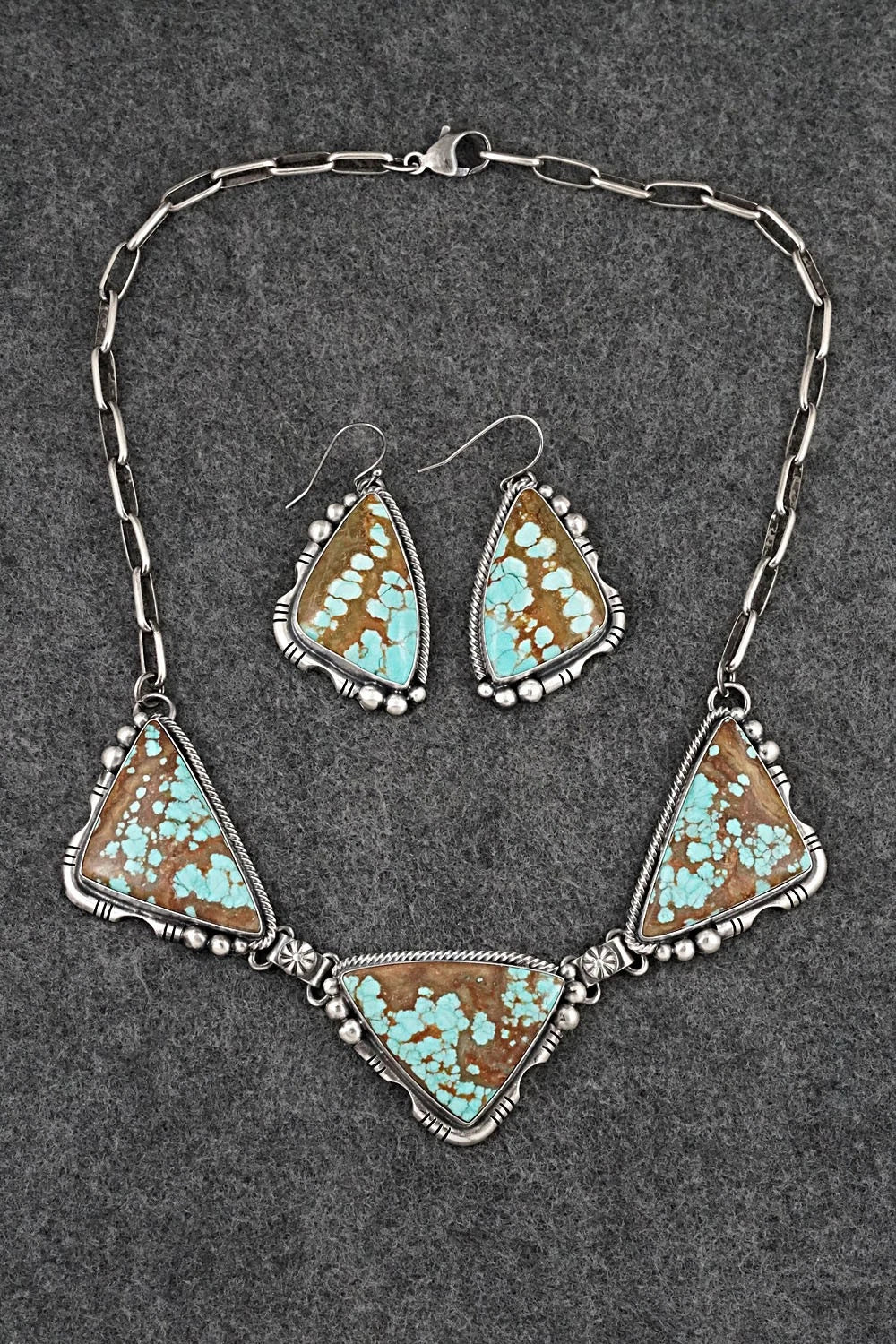 Turquoise & Sterling Silver Necklace and Earrings Set - Paul Livingston