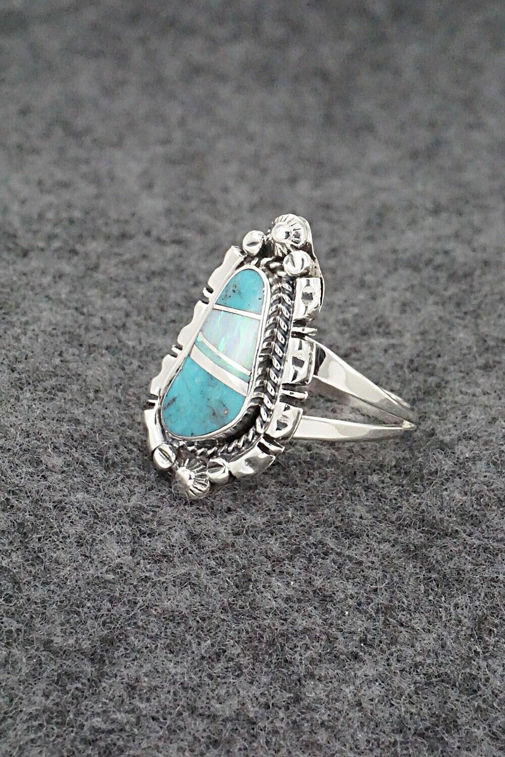 Turquoise, Opalite & Sterling Silver Ring - James Manygoats - Size 8
