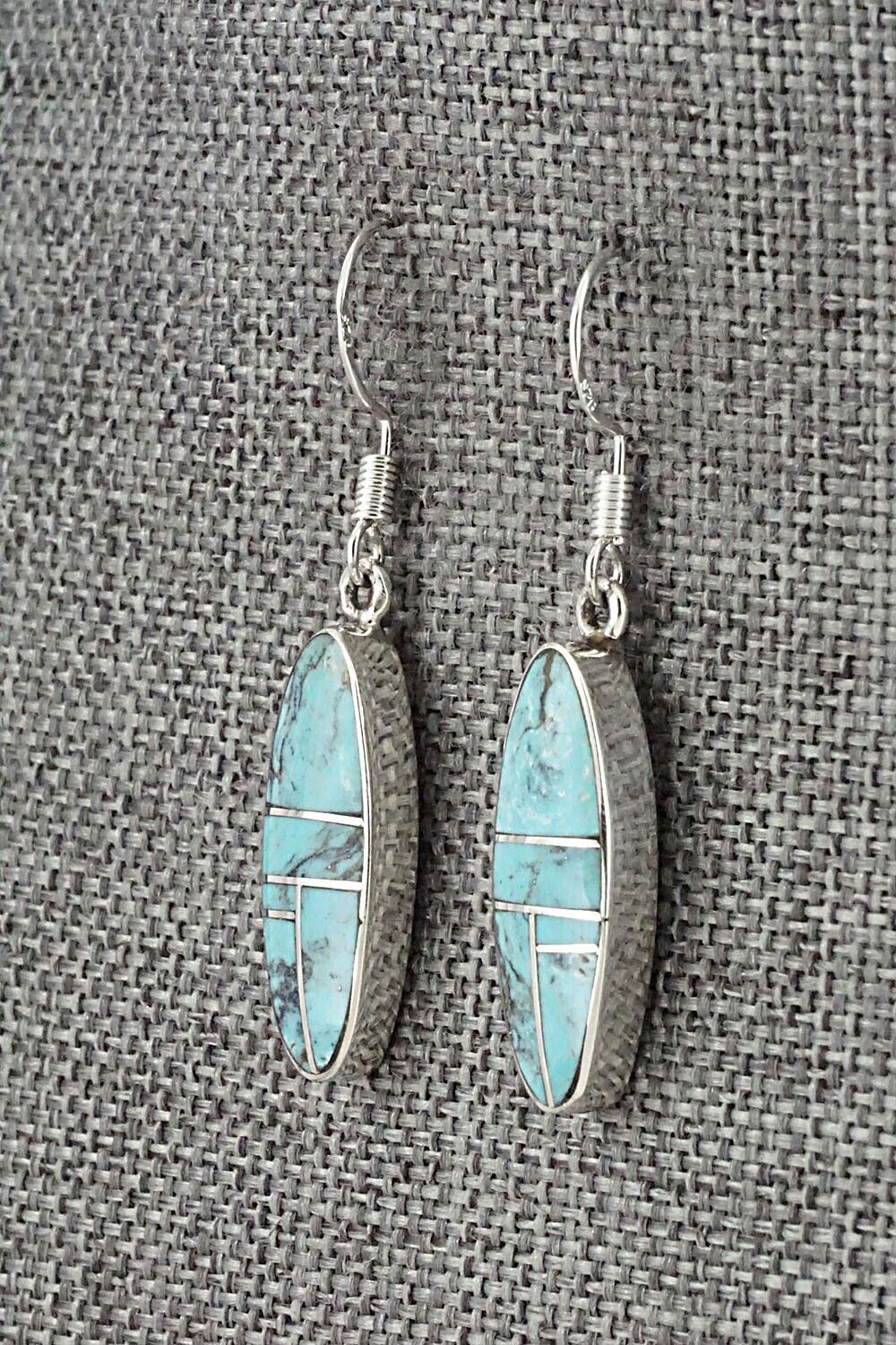 Turquoise & Sterling Silver Inlay Earrings - James Manygoats