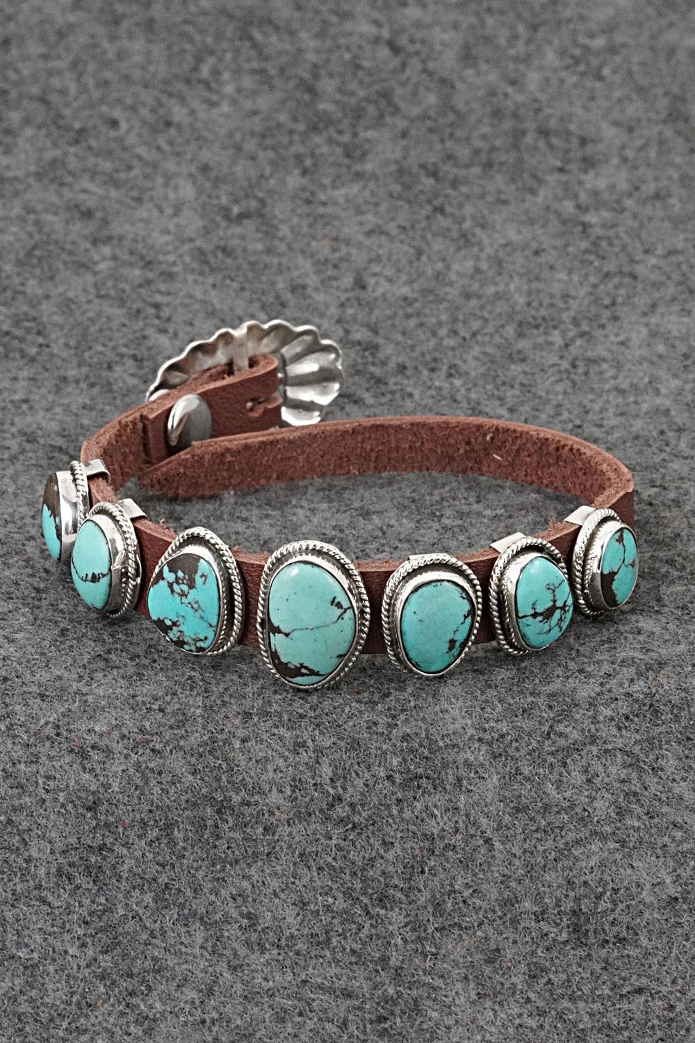 Turquoise, Sterling Silver & Leather Bracelet - Marlene Ramone