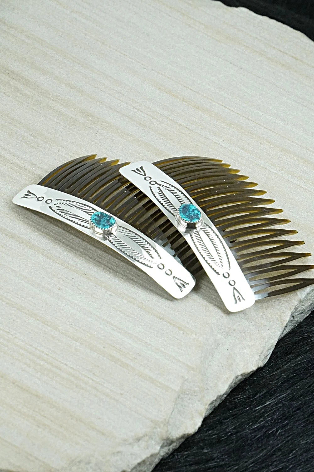Turquoise & Sterling Silver Hair Combs - Jolene Begay