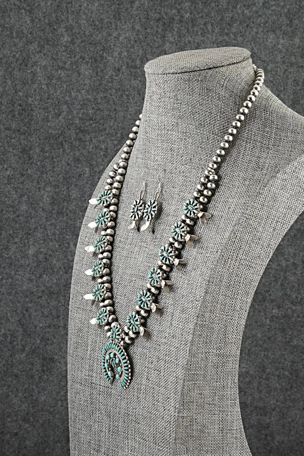 Turquoise & Sterling Silver Mini Squash Blossom Set - Lorena Peina