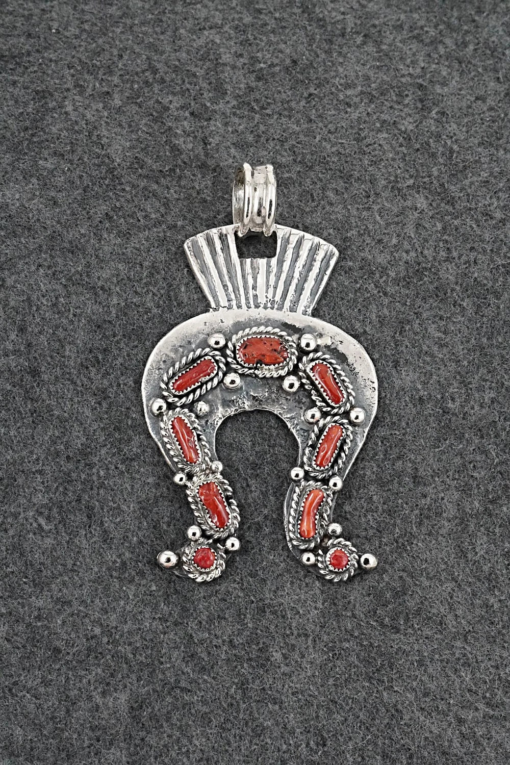 Coral & Sterling Silver Pendant - Delbert Arviso