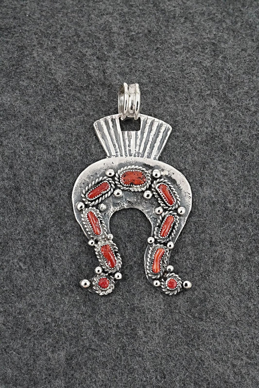 Coral & Sterling Silver Pendant - Delbert Arviso