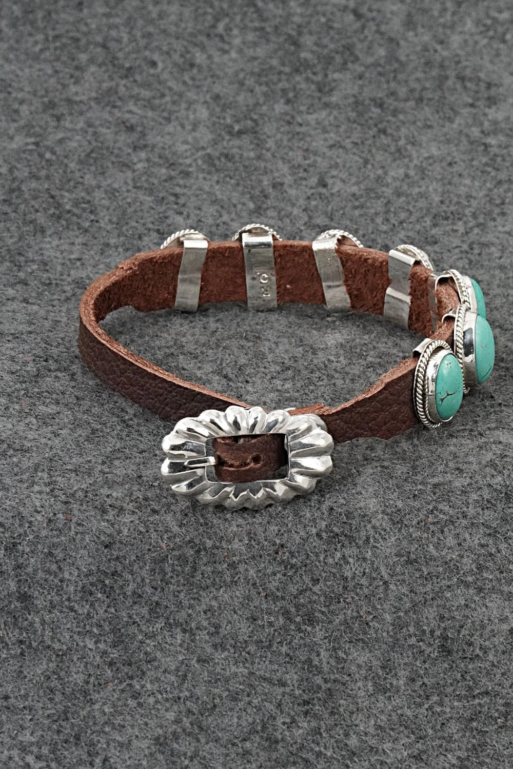Turquoise, Sterling Silver & Leather Bracelet - Rosita Charlie