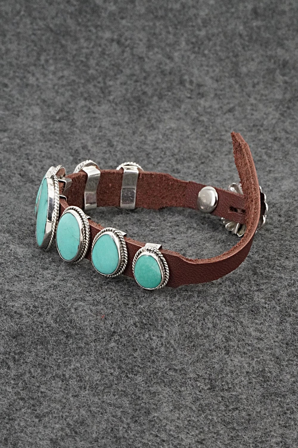Turquoise, Sterling Silver & Leather Bracelet - Bonnie Willie