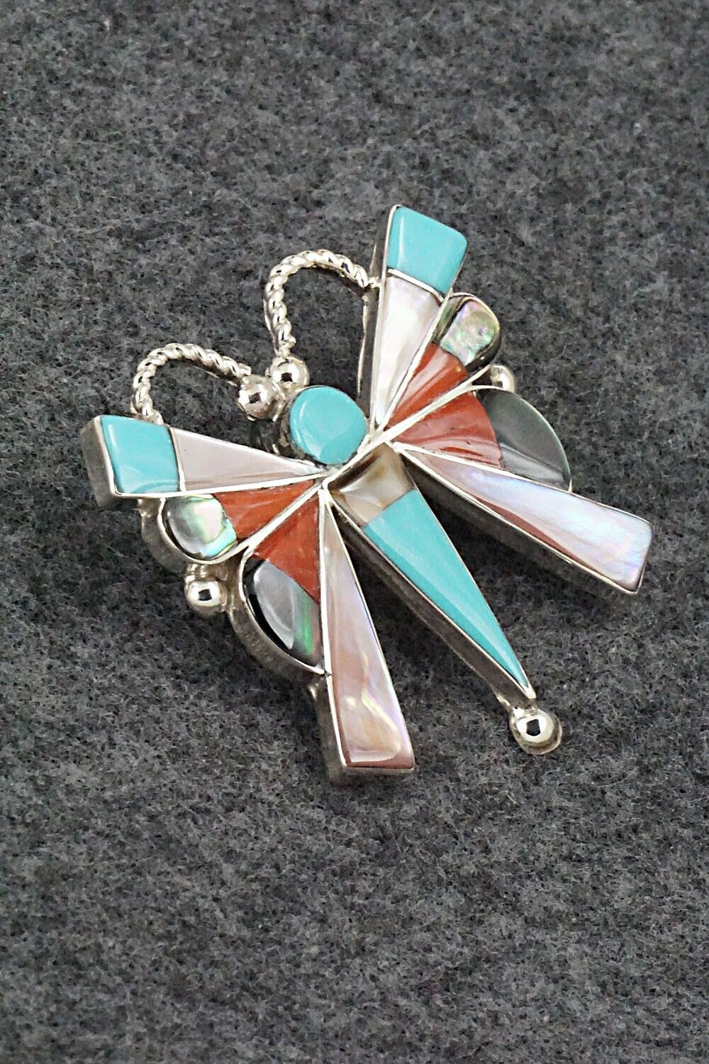 Multi Stone & Sterling Silver Inlay Pendant/Pin - Caroline Edaakie