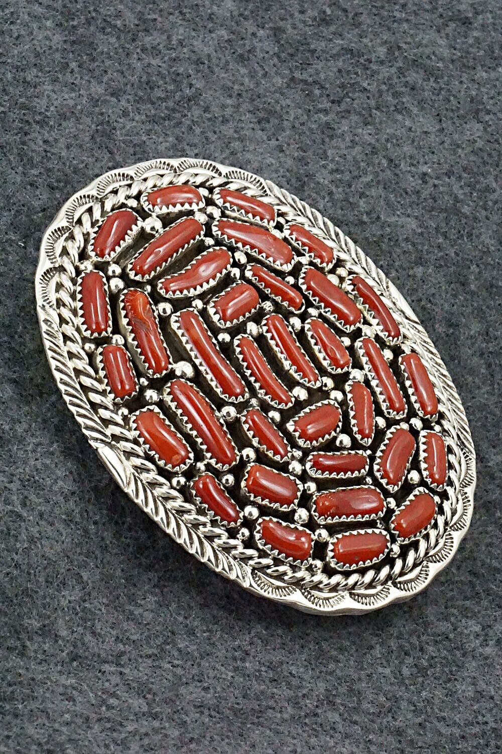 Coral & Sterling Silver Belt Buckle - Marlene Haley