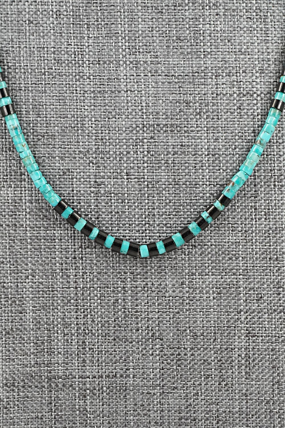 Turquoise, Onyx & Sterling Silver Necklace 19" - Helen Tsosie