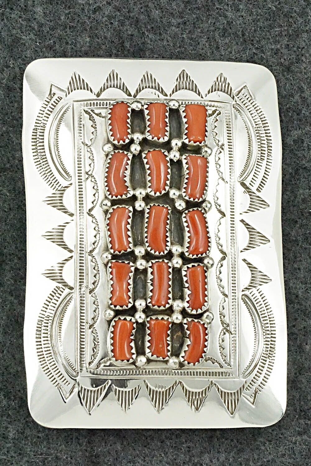 Coral & Sterling Silver Belt Buckle - David Segar