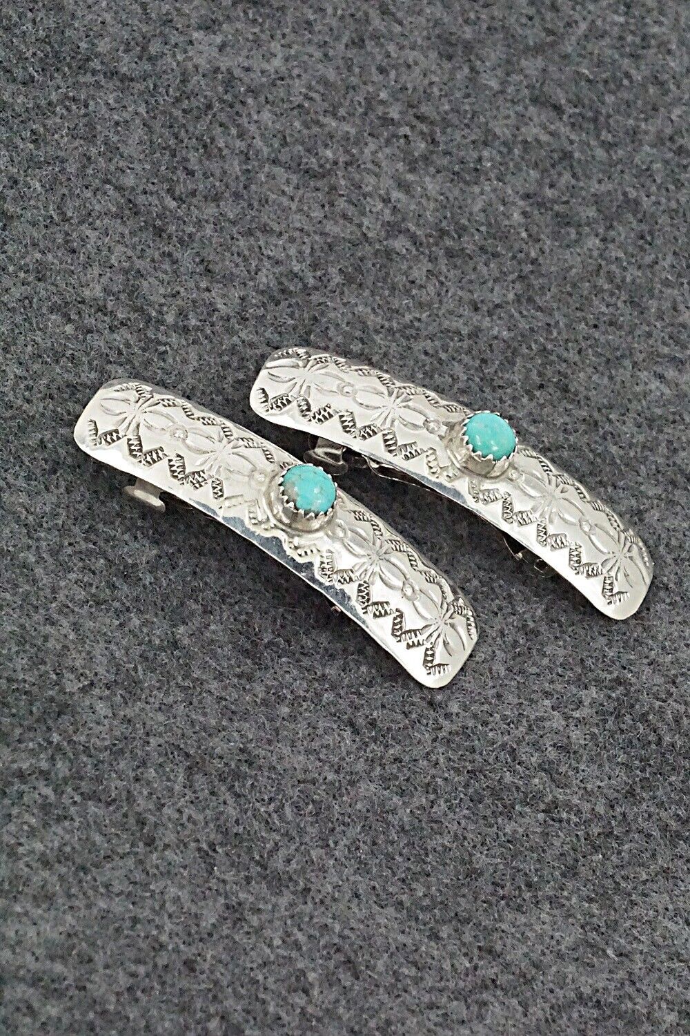 Turquoise & Sterling Silver Mini Hair Barrettes - Betty Laughing