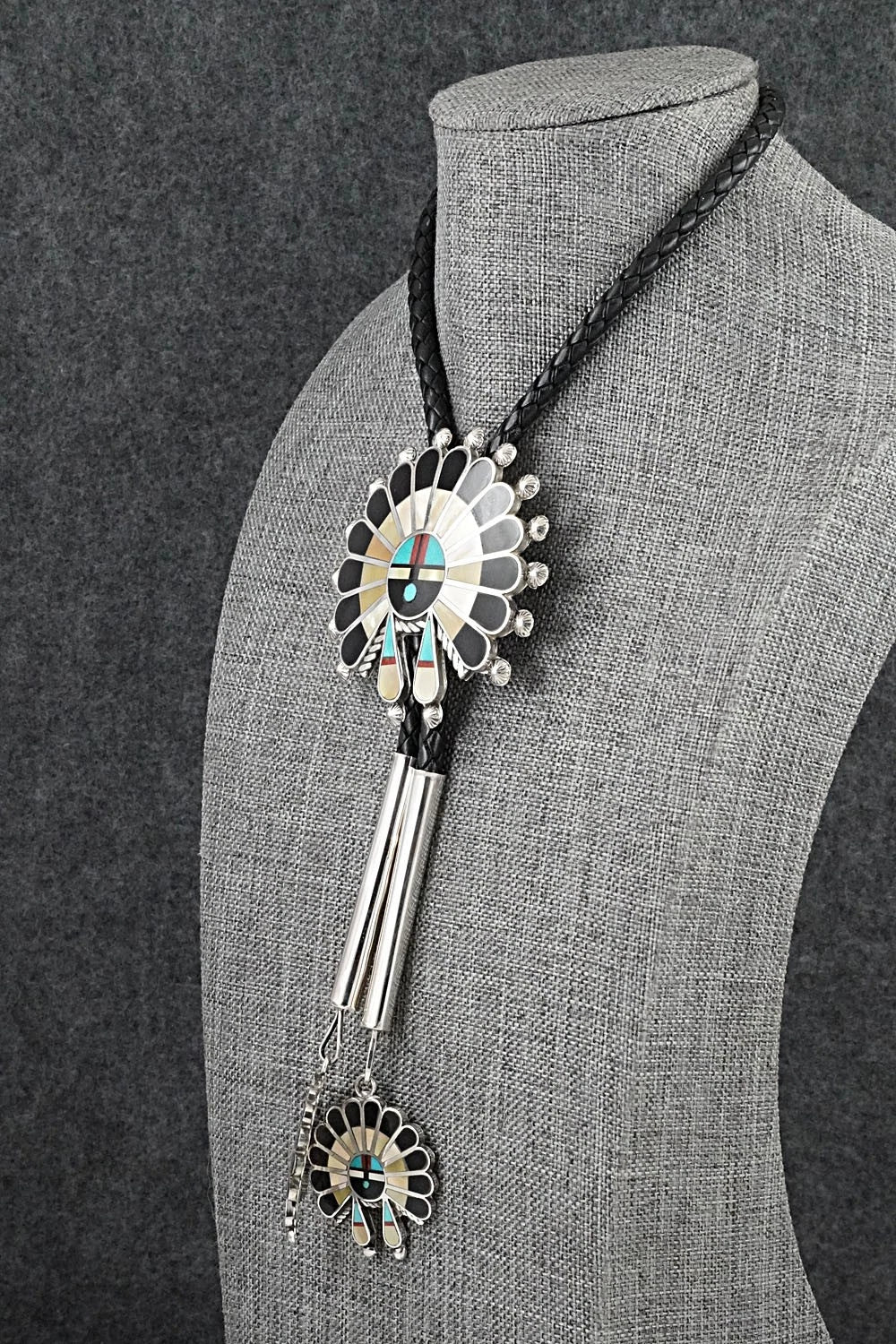 Multi-Stone & Sterling Silver Inlay Bolo Tie - April Unkestine