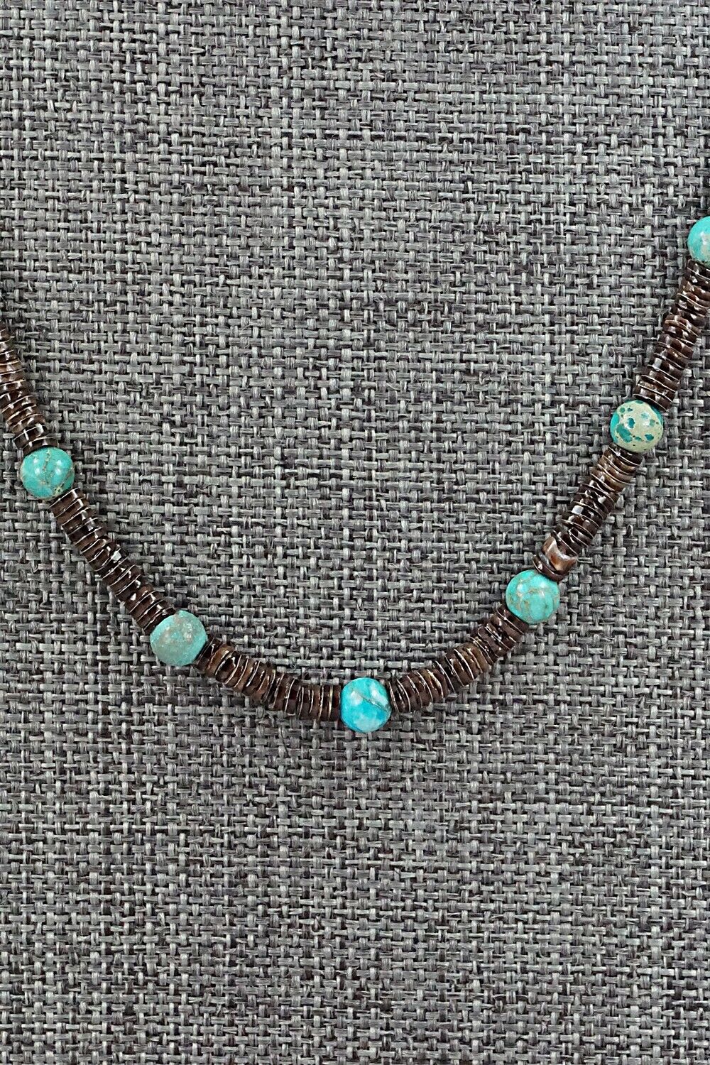 Turquoise, Shell & Sterling Silver Necklace 18" - Ramona Bird