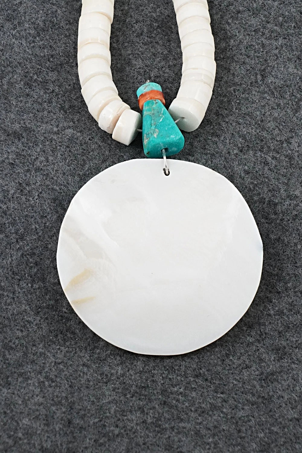 Turquoise, Melon Shell and Sterling Silver Necklace - Lupe Lovato