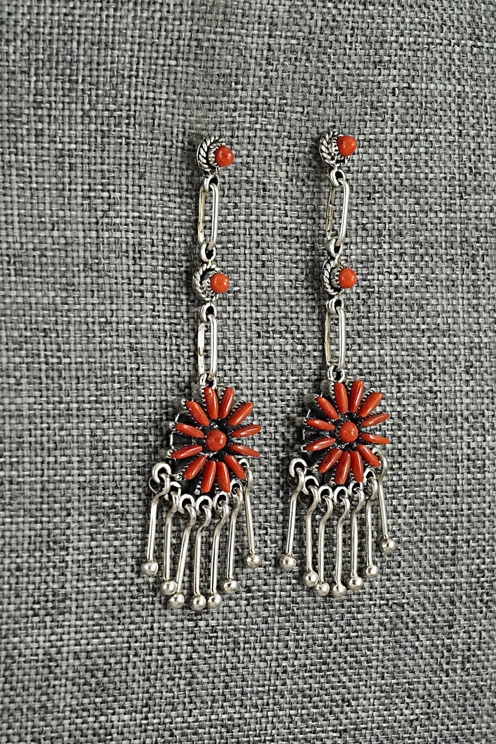 Coral & Sterling Silver Earrings - Mildred Ukestine
