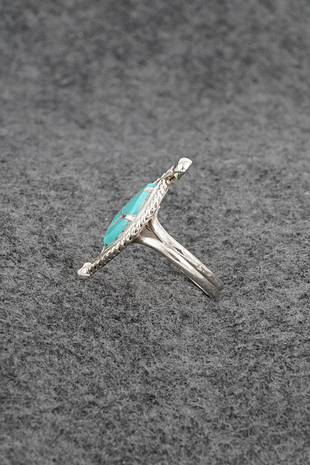 Turquoise & Sterling Silver Inlay Ring - Carlen Seoutewa - Size 6