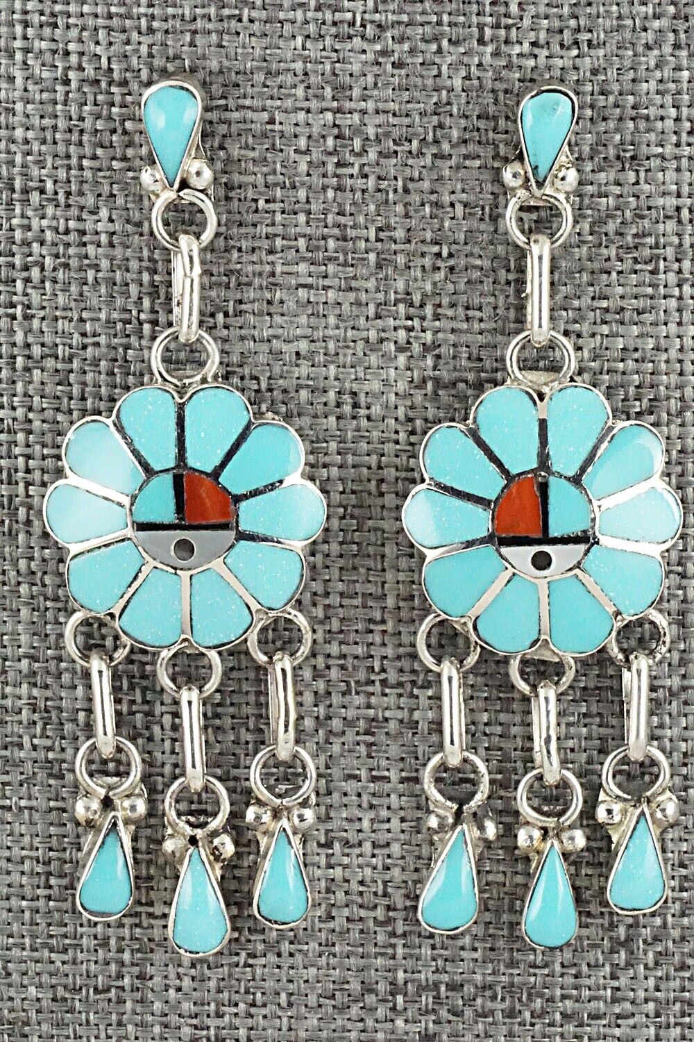Multi Stone & Sterling Silver Inlay Earrings - Burdian Soseeah