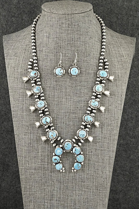 Turquoise & Sterling Silver Squash Blossom Necklace Set - Mark Yazzie