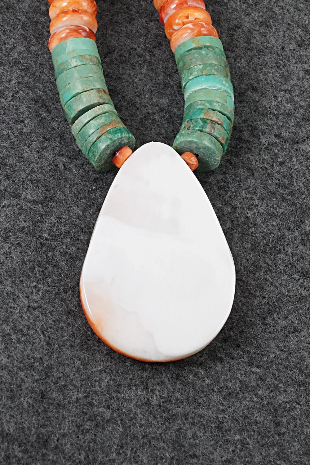 Turquoise, Spiny Oyster and Sterling Silver Necklace - Lupe Lovato