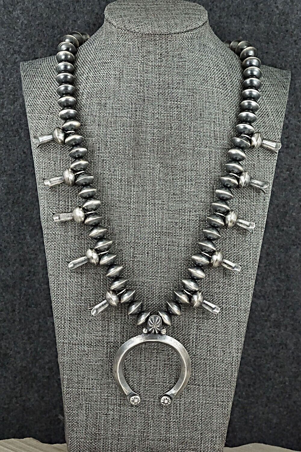 Sterling Silver Navajo Pearl Squash Blossom Necklace - Presley Haley