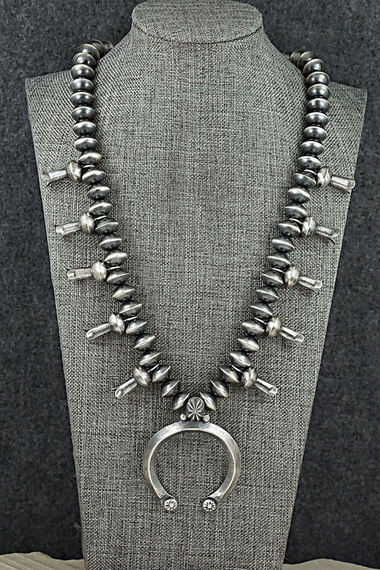 Sterling Silver Navajo Pearl Squash Blossom Necklace - Presley Haley