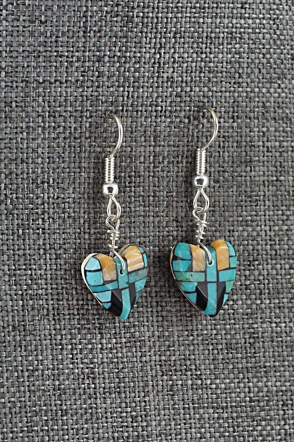 Turquoise, Spiny Oyster, Onyx & Sterling Silver Earrings - Joe Reano