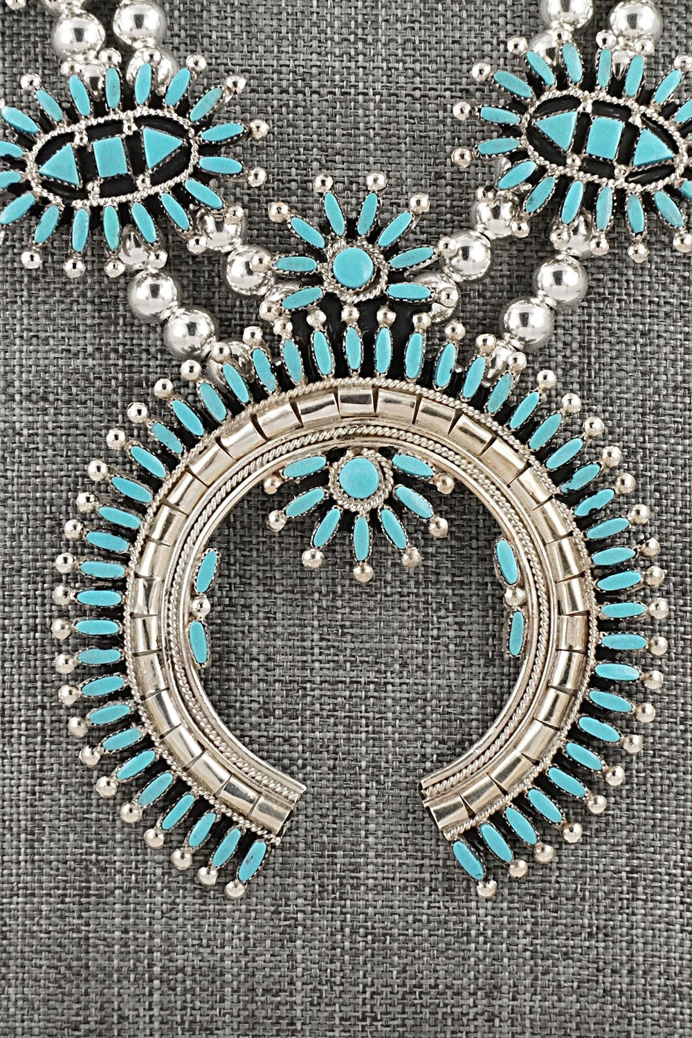 Turquoise & Sterling Silver Squash Blossom Set - Evonne Hustito