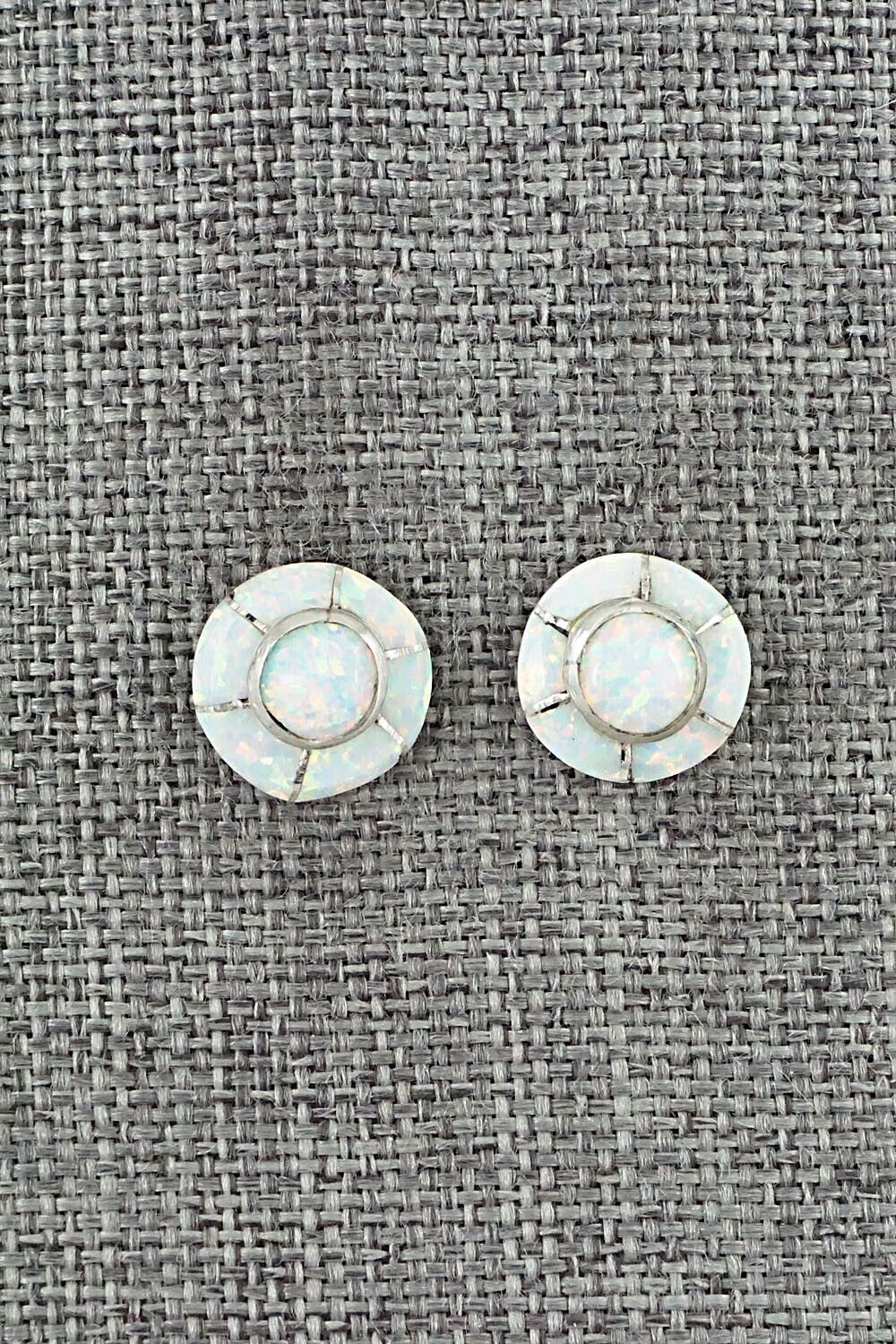 Opalite & Sterling Silver Inlay Earrings - Valerie Benally