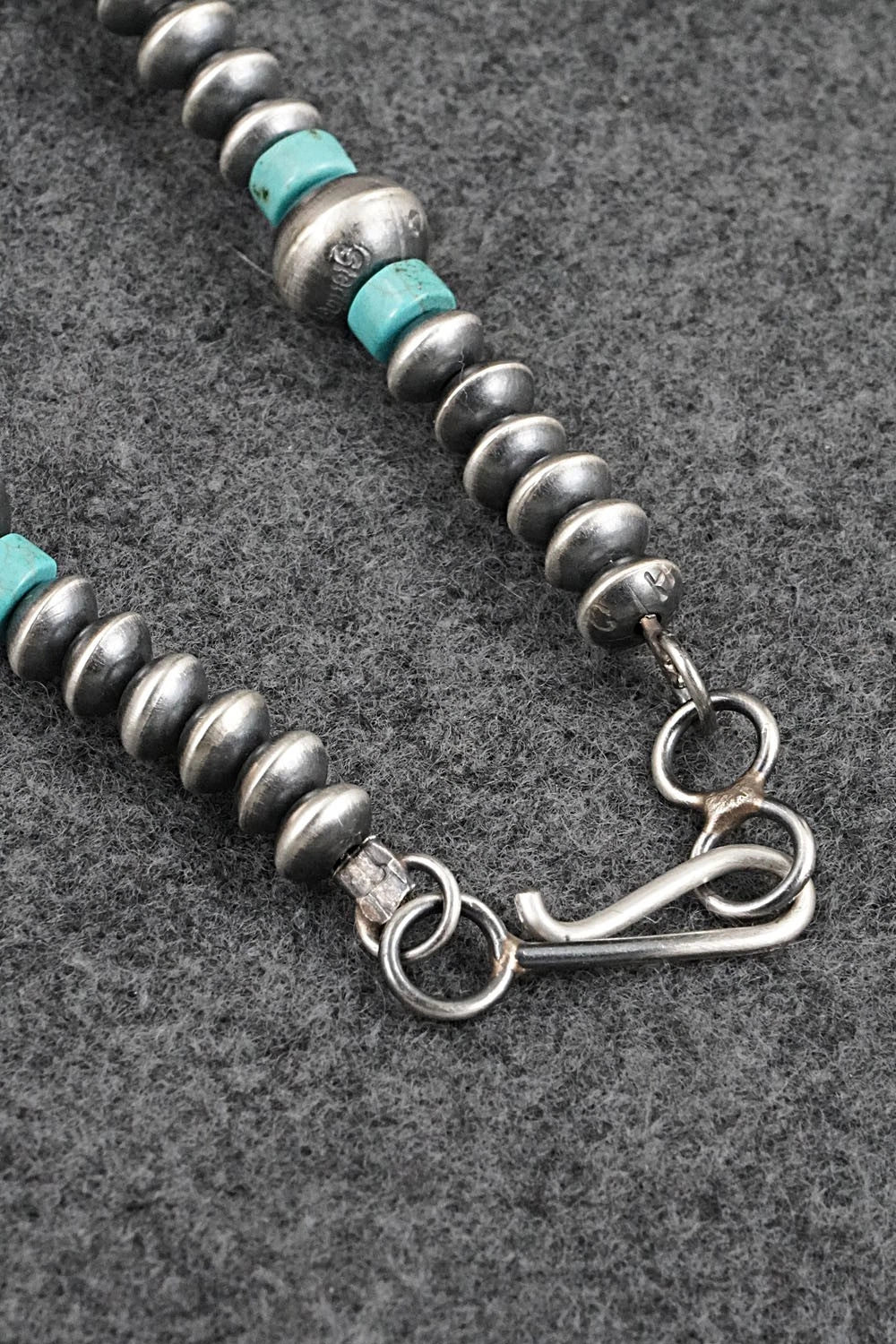 Turquoise & Sterling Silver Navajo Pearl Necklace 18" - Crystal Haley