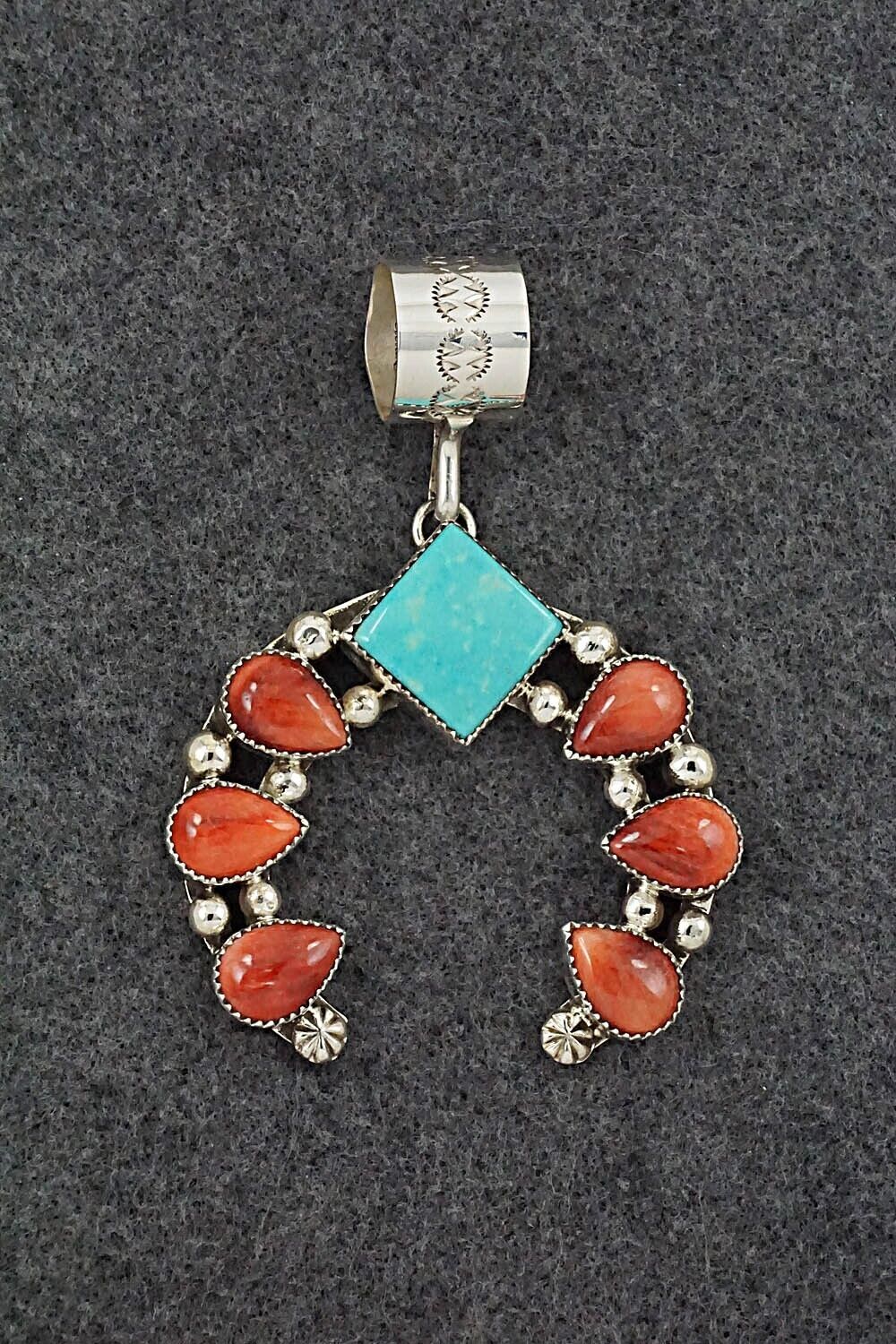 Turquoise, Spiny Oyster & Sterling Silver Pendant - Sandra Parkett