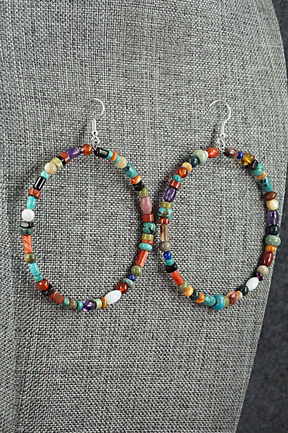 Multi Stone & Sterling Silver Hoop Earrings - Helen Tsosie