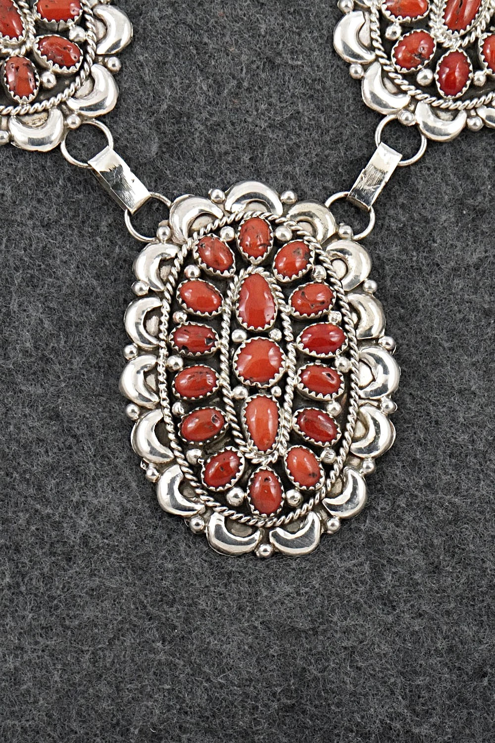 Coral & Sterling Silver Necklace and Earrings Set - Eunice Wilson