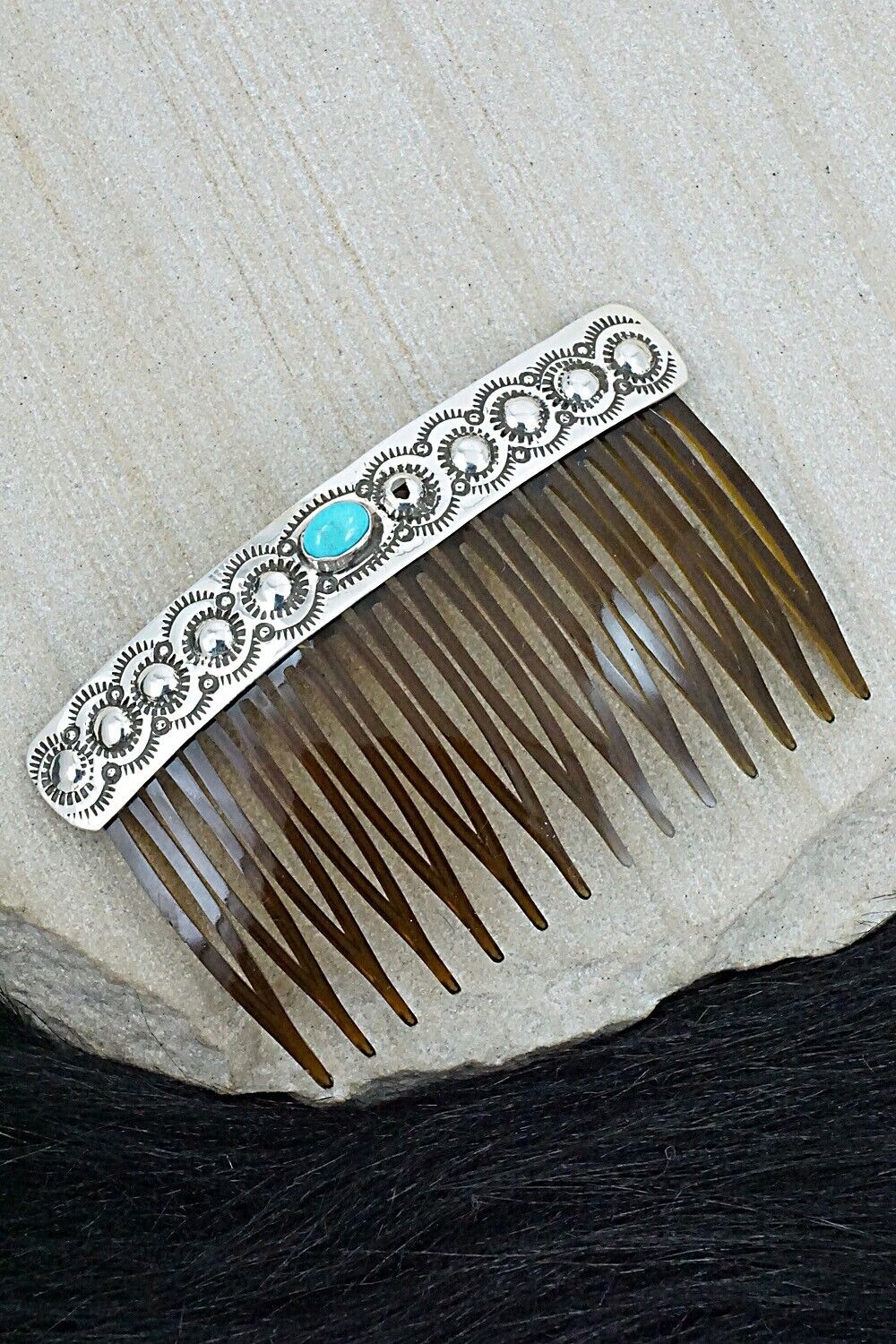 Turquoise & Sterling Silver Hair Combs - Jennie Blackgoat