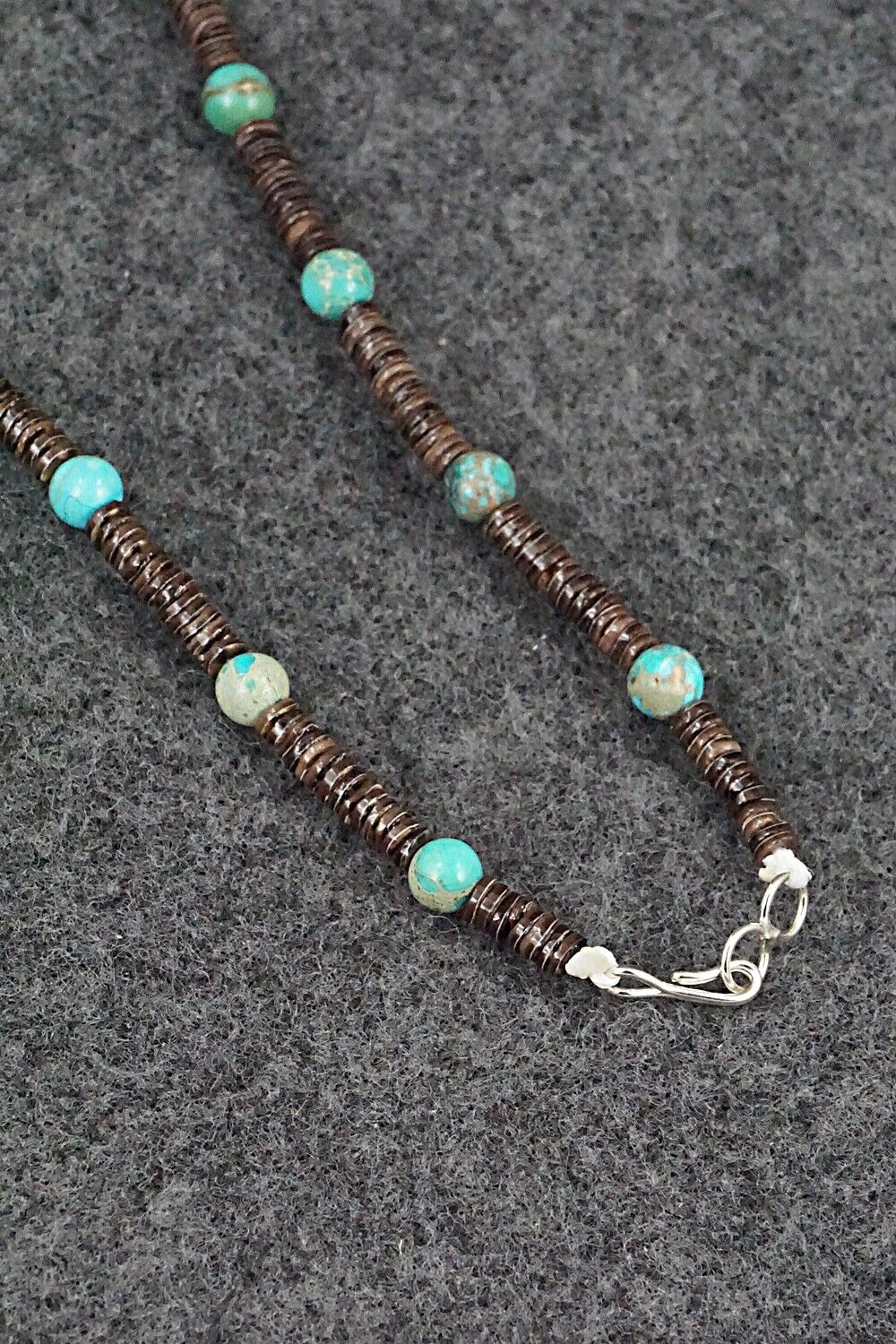 Turquoise, Shell & Sterling Silver Necklace 18" - Ramona Bird