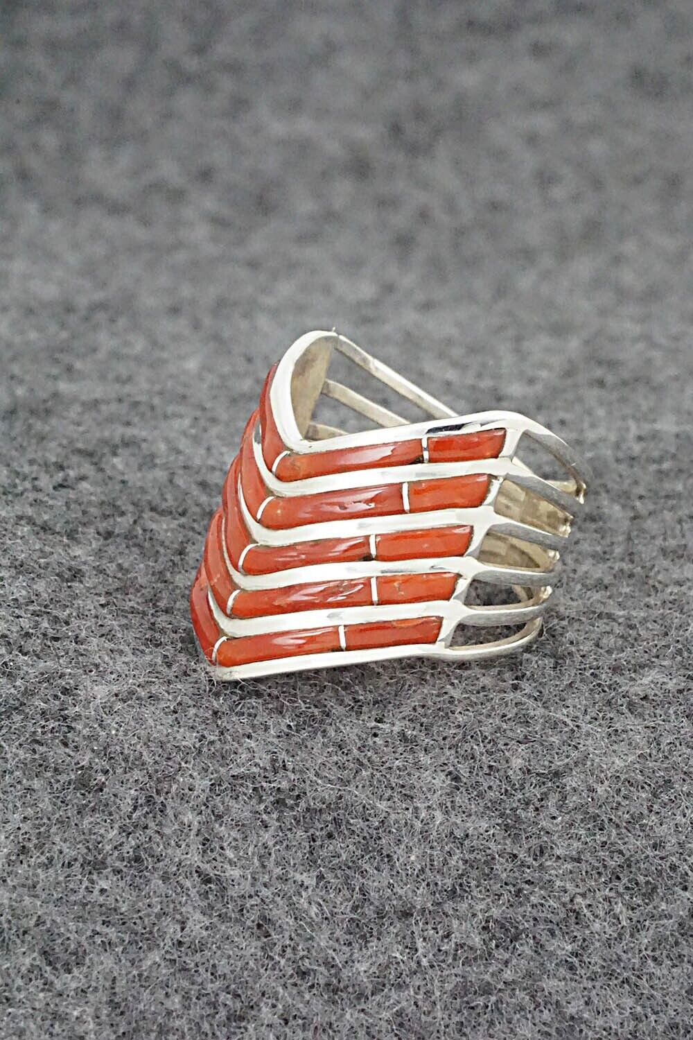 Coral & Sterling Silver Ring - Andrew Enrico - Size 8.5