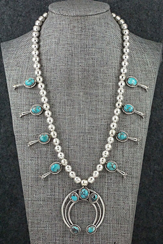Turquoise & Sterling Silver Squash Blossom Necklace - Phil Garcia