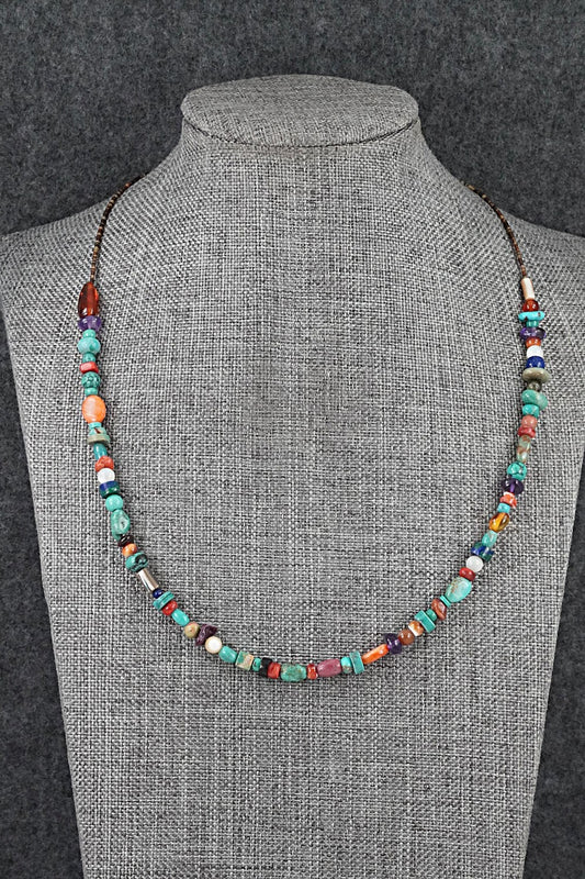Multi-Stone & Sterling Silver Necklace 18" - Helen Tsosie
