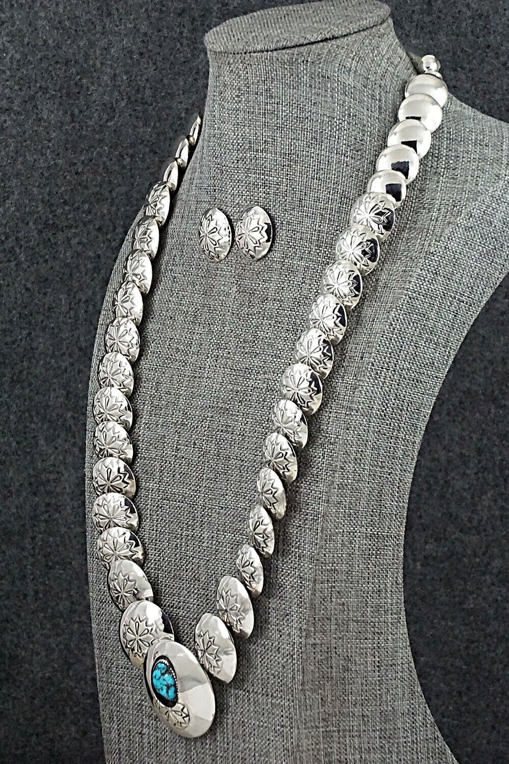 Turquoise & Sterling Silver Necklace and Earrings Set - Tim Thompson