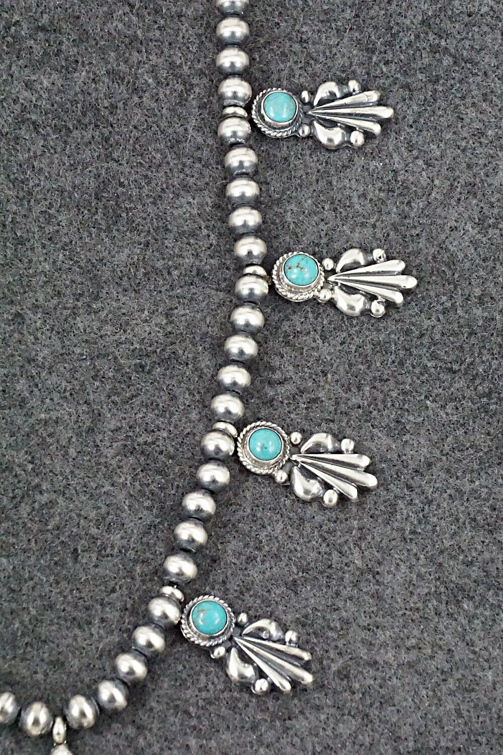 Turquoise & Sterling Silver Squash Blossom Necklace - Bobby Platero