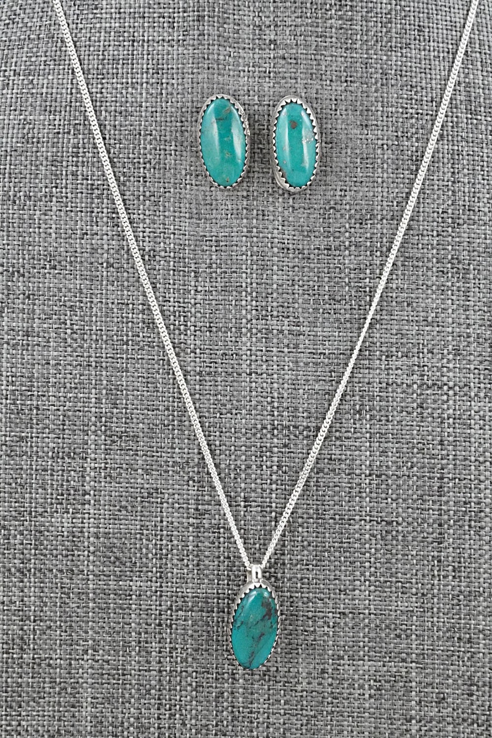 Turquoise & Sterling Silver Necklace and Earrings Set - Murray Hannaweeka