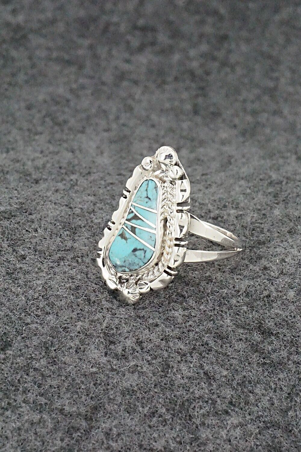 Turquoise & Sterling Silver Inlay Ring - James Manygoats - Size 8